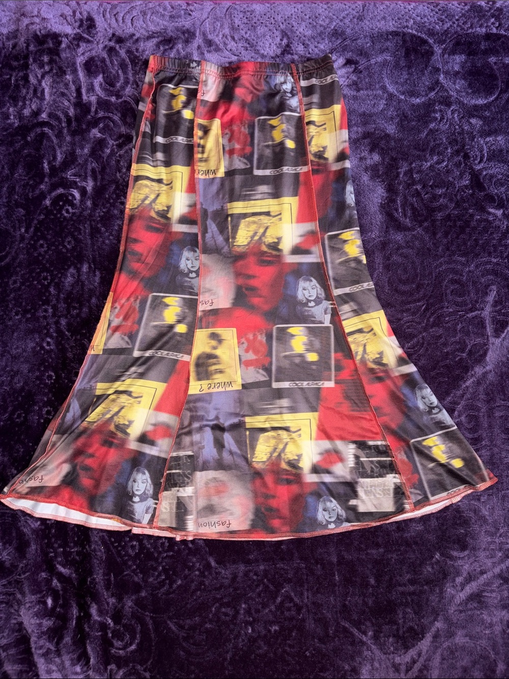 Y2K/90s grunge graphic-print midi skirt